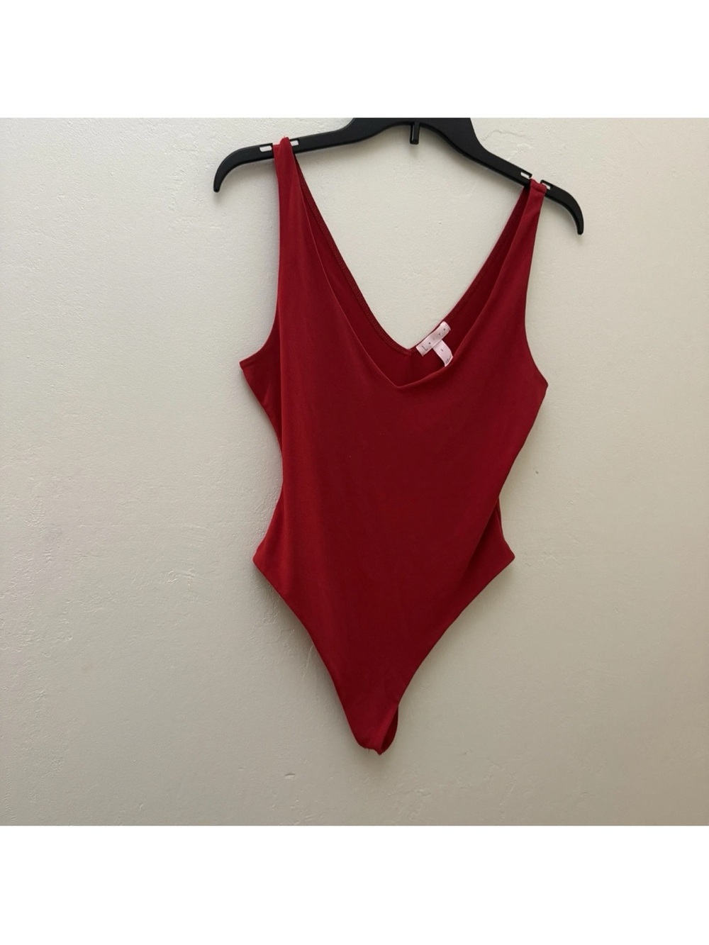 Leith Cherry Red V-Neck Bodysuit medium v neck deep plunge sleeveless A